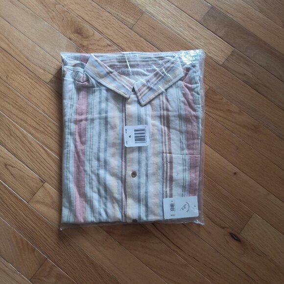Men's Lucky Brand Soft Linen Blend Striped Short Sleeve Button Down Shirt NWT - Picture 5 of 6